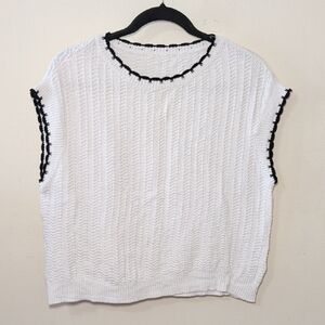 White Knit Sweater Tank with Black Trim Cotton Blend Coquette Women's Size S